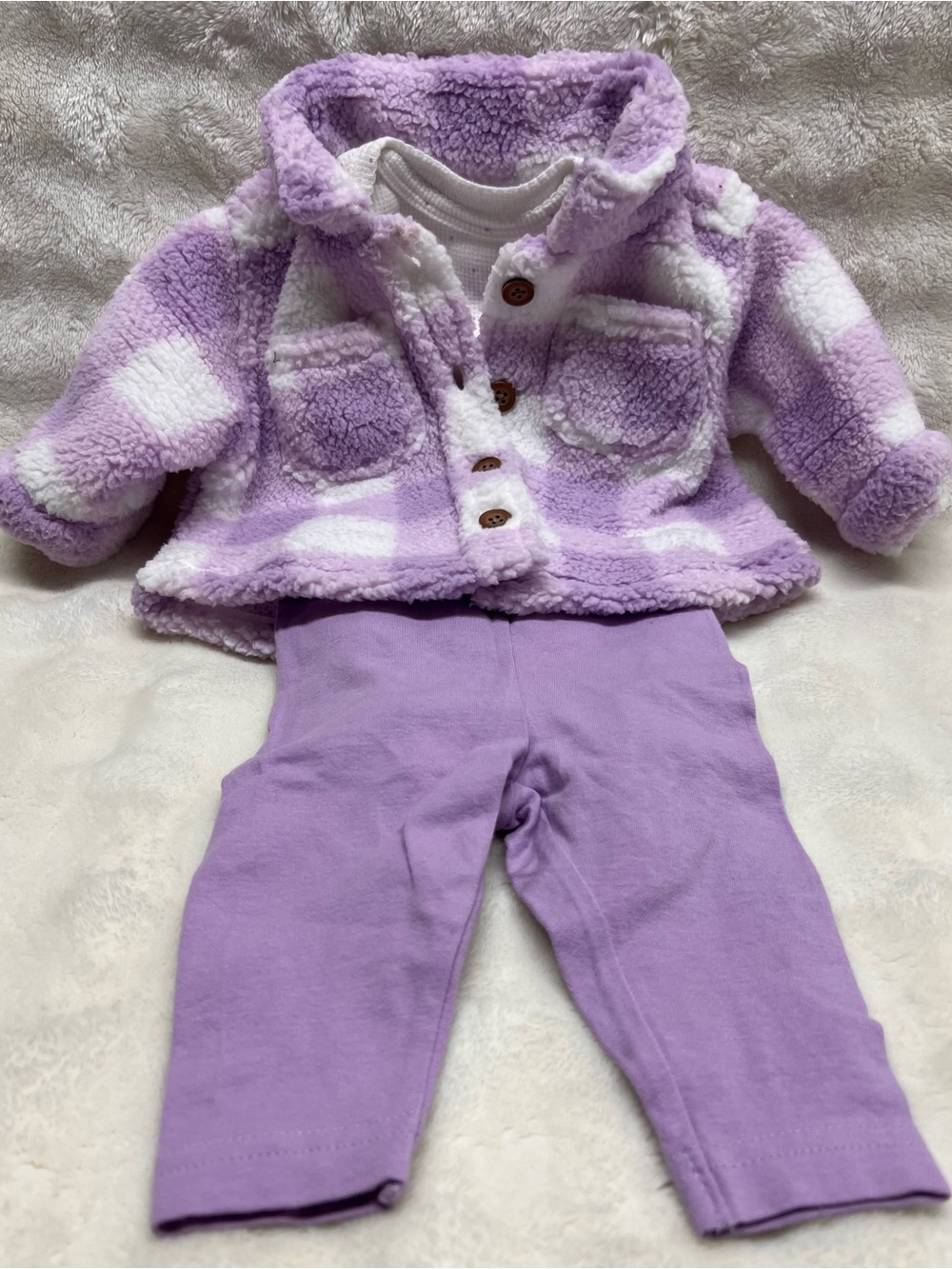 Carter's Infant 3 Piece set White with Lavender Plaid & Polka Dots